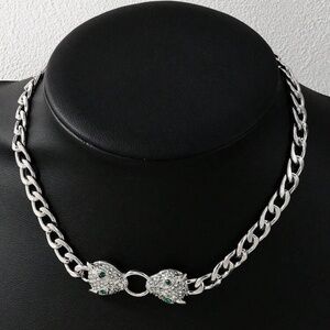 Silver Tone Snake Head Chain Necklace Serpent Statement Choker